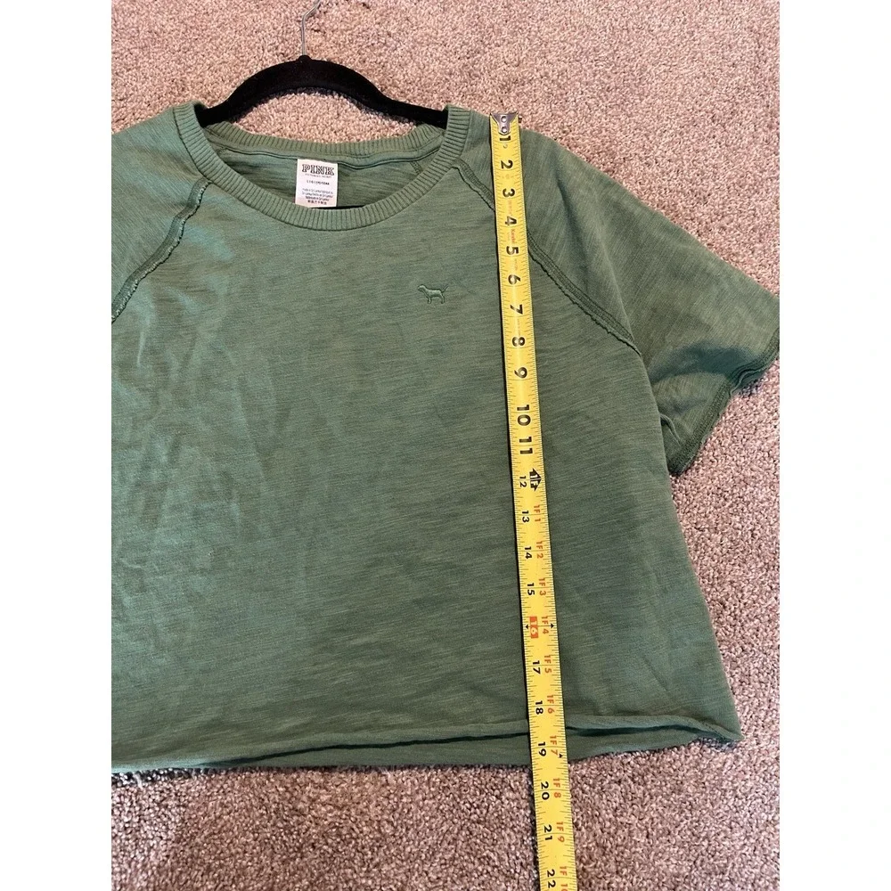 Victoria's Secret PINK Summer Lounge Cotton Short Sleeve Cropped Tee Large Green